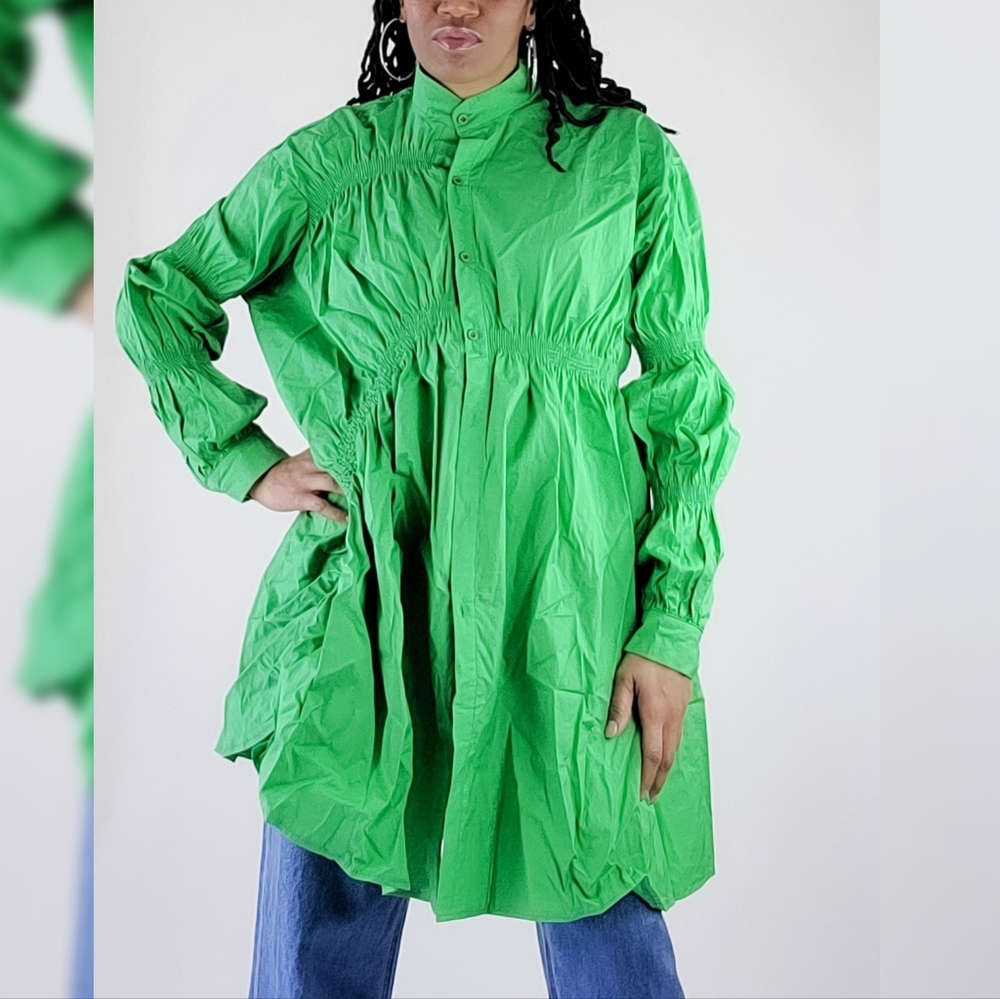 Ruched Style Button Down Shirt/Dress - Picture 3 of 3